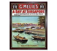 Wee Blue Coo Travel Tourism Melies Singapore Harbour Boat Vintage Advertising Art Print Framed Poster Wall Decor 12X16 Inch