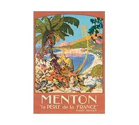 Wee Blue Coo Travel Tourism Menton France Pearl Flowers Bay Coast Sea Wall Art Print