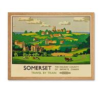 Wee Blue Coo Travel Tourism Rail Train Somerset County Village Rural UK Art Print Framed Poster Wall Decor 12X16 Inch