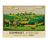 Wee Blue Coo Travel Tourism Rail Train Somerset County Village Rural UK Art Print Poster Wall Decor 12X16 Inch
