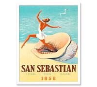 Wee Blue Coo Travel Tourism San Sebastian Spain Beach Conch Shell Gull Sea Sand Art Print Framed Poster Wall Decor 12X16 Inch