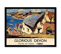 Wee Blue Coo Travel Tourism Transport Railway Glorious Devon Village England UK Art Print Framed Poster Wall Decor 12X16 Inch