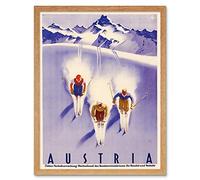 Wee Blue Coo Travel Tourism Winter Sport Austria Ski Snow Alps Art Print Framed Poster Wall Decor 12X16 Inch