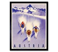 Wee Blue Coo Travel Tourism Winter Sport Austria Ski Snow Alps Art Print Framed Poster Wall Decor 12X16 Inch