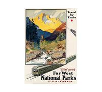 Wee Blue Coo Travel Train Rail National Landscape River USA Canada Wall Art Print