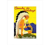 Wee Blue Coo Travel Train Rail Native American Headdress Girl Canada Wall Art Print