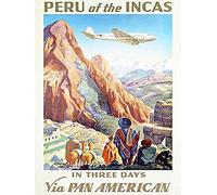 Wee Blue Coo TRAVEL TRANPORT AIRLINE TOURISM PERU INCA LLAMA MACHU PICCHU PRINT 18x24 INCH LV4338