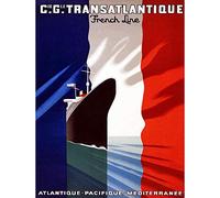 Wee Blue Coo Travel Transatlantic French Line Ship Flag France Vintage Art Print Poster Wall Decor 12X16 Inch