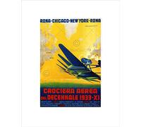 Wee Blue Coo TRAVEL TRANSPORT AIR FLIGHT NEW YORK ROME ITALY VINTAGE FRAMED ART PRINT B12X108