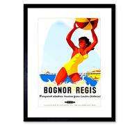 Wee Blue Coo Travel Transport Bognor Regis Beach Resort Ball UK Framed Wall Art Print