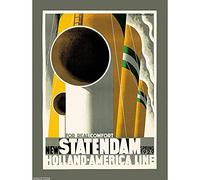Wee Blue Coo Travel Transport Holland America Line Ship Liner Funnel USA Art Print Poster Wall Decor 12X16 Inch