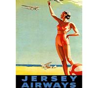 Wee Blue Coo Travel Transport Jersey Channel Island UK Airway Plane Beach Sea Art Print Poster Wall Decor 12X16 Inch