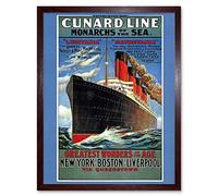 Wee Blue Coo Travel Transport Lusitania Mauretania Cruise Liner Ship Boat Art Print Framed Poster Wall Decor 12X16 Inch