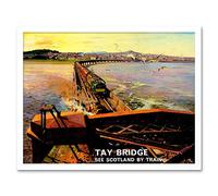Wee Blue Coo Travel Transport Railway Train Tay Bridge Dundee Scotland River Art Print Framed Poster Wall Decor 12X16 Inch