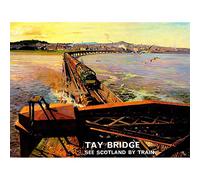 Wee Blue Coo Travel Transport Railway Train Tay Bridge Dundee Scotland River Art Print Poster Wall Decor 12X16 Inch