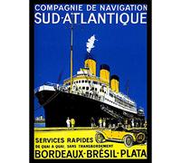 Wee Blue Coo Travel Transport South Atlantic Ship Liner France Brazil Retro Art Print Poster Wall Decor 12X16 Inch
