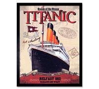 Wee Blue Coo Travel Transport Titanic Liner Disaster Queen Ocean Art Print Framed Poster Wall Decor 12X16 Inch