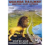 Wee Blue Coo Travel Uganda Rail Africa Lion Train Kilimanjaro Vintage Art Print Poster Wall Decor 12X16 Inch