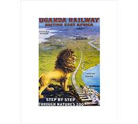 Wee Blue Coo TRAVEL UGANDA RAIL AFRICA LION TRAIN KILIMANJARO VINTAGE FRAMED PRINT B12X121