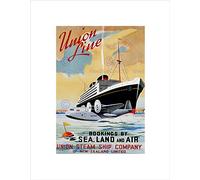 Wee Blue Coo TRAVEL UNION LINE SHIP SAIL SEA PLANE NEW ZEALAND VINTAGE FRAMED PRINT B12X122