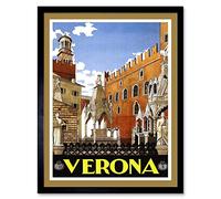 Wee Blue Coo Travel Verona Torre Di Lamberti Italy Vintage Art Print Framed Poster Wall Decor 12X16 Inch