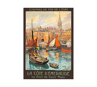 Wee Blue Coo Travel Vintage Ad St Malo France Emerald Coast Port Dock Wall Art Print