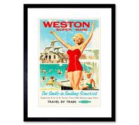 Wee Blue Coo TRAVEL WESTON SUPER MARE SOMERSET UK POOL SUN SWIM FUN TRAIN ART PRINT B12X7338