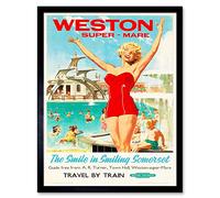 Wee Blue Coo Travel Weston Super Mare Somerset UK Pool Sun Swim Train Art Print Framed Poster Wall Decor 12X16 Inch