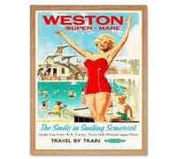 Wee Blue Coo Travel Weston Super Mare Somerset UK Pool Sun Swim Train Art Print Framed Poster Wall Decor 12X16 Inch