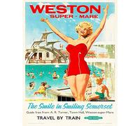 Wee Blue Coo Travel Weston Super Mare Somerset UK Pool Sun Swim Train Art Print Poster Wall Decor 12X16 Inch