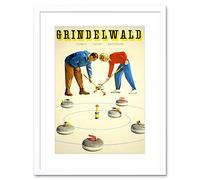 Wee Blue Coo Travel Winter Sport Curling Grindelwald Switzerland Vintage Art Framed Wall Art Print