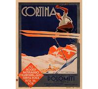 Wee Blue Coo Travel Winter Sport Skiing Cortina Italy Alpine Vintage Advert Art Print Poster Wall Decor 12X16 Inch