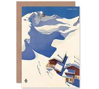Wee Blue Coo TRAVEL WINTER SPORT SNOW SKI CHALET ALPS AUSTRIA BLANK GREETINGS CARD