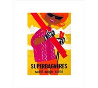 Wee Blue Coo TRAVEL WINTER SPORT SUPERBAGNERES SWISS ALPS RESORT FRAMED ART PRINT B12X3362