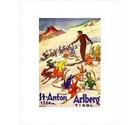 Wee Blue Coo TRAVEL WINTER SPORT TYROL SKI SNOW RABBIT BUNNY ALP FRAMED ART PRINT B12X6619