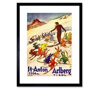 Wee Blue Coo TRAVEL WINTER SPORT TYROL SKI SNOW RABBIT BUNNY ALP FRAMED ART PRINT B12X6619