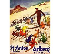 Wee Blue Coo Travel Winter Sport Tyrol Ski Snow Rabbit Bunny Alps Art Print Poster Wall Decor 12X16 Inch