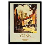 Wee Blue Coo Travel York England UK Cathedral Minster Shambles Rail Train Art Print Framed Poster Wall Decor 12X16 Inch