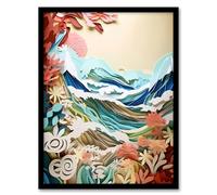 Wee Blue Coo Tropical Beach Waves Coastal Wildflowers Landscape Multi-Dimensional Craft Artwork Artwork Framed Wall Art Print A4
