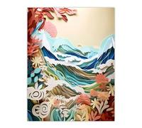 Wee Blue Coo Tropical Beach Waves Coastal Wildflowers Landscape Multi-Dimensional Craft Artwork Extra Large XL Wall Art Poster Print