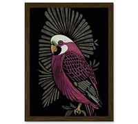 Wee Blue Coo Tropical Bird Jungle Deep Green Linocut Retro Vintage Artwork Framed A3 Wall Art Print