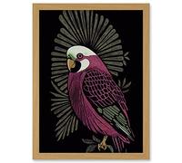 Wee Blue Coo Tropical Bird Jungle Deep Green Linocut Retro Vintage Artwork Framed A3 Wall Art Print