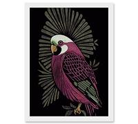 Wee Blue Coo Tropical Bird Jungle Deep Green Linocut Retro Vintage Artwork Framed A3 Wall Art Print