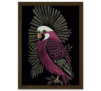 Wee Blue Coo Tropical Bird Jungle Deep Green Linocut Retro Vintage Artwork Framed Wall Art Print A4