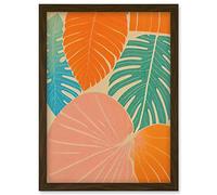 Wee Blue Coo Tropical Monstera Leaf Jungle Pastel Botanical Artwork Framed Wall Art Print A4