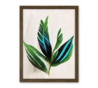 Wee Blue Coo Tropical Plant Feathery Leaves Green Turquoise Simple Botanical Illustration Artwork Framed Wall Art Print 18X24 Inch
