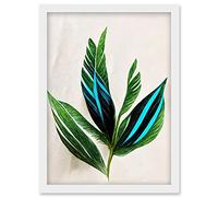 Wee Blue Coo Tropical Plant Feathery Leaves Green Turquoise Simple Botanical Illustration Artwork Framed Wall Art Print A4