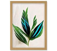 Wee Blue Coo Tropical Plant Feathery Leaves Green Turquoise Simple Botanical Illustration Artwork Framed Wall Art Print A4