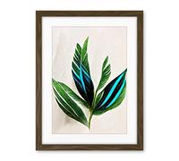 Wee Blue Coo Tropical Plant Feathery Leaves Green Turquoise Simple Botanical Illustration Artwork Framed Wall Art Print 18X24 Inch