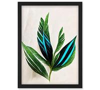 Wee Blue Coo Tropical Plant Feathery Leaves Green Turquoise Simple Botanical Illustration Artwork Framed Wall Art Print A4